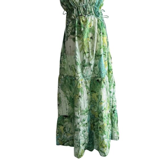H&M BEAUTIFUL PEACOCK AND PLANTS DESIGN, GREEN LONG DRESS, SZ. M - Picture 5 of 12